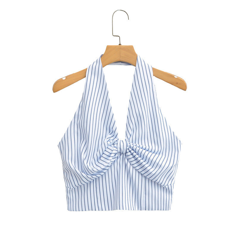 European And American Style Striped Halter Backless Smocking Sling
