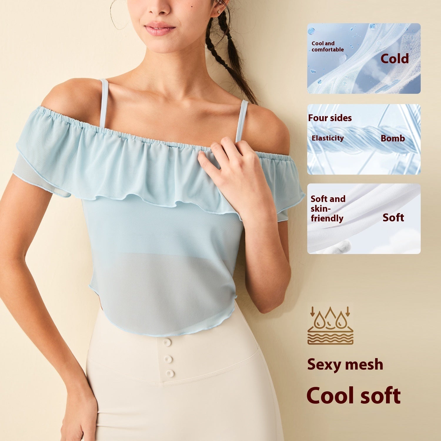 New Ice-feeling Yoga Short Sleeve Mesh Sports T-shirt For Women