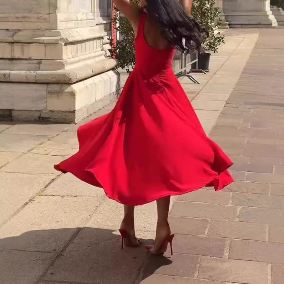 Women's Solid Color Square Collar Sling Dress
