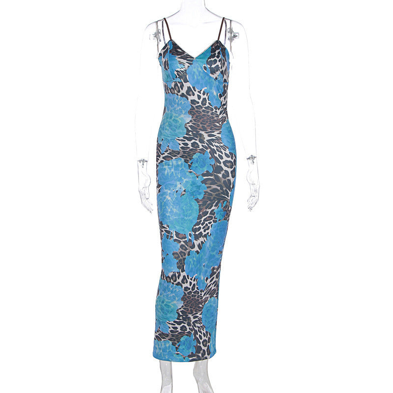 Slim-fit Contrast Colors Backless Sling Dress