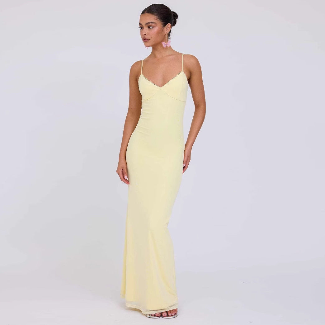 Slim-fit Contrast Colors Backless Sling Dress