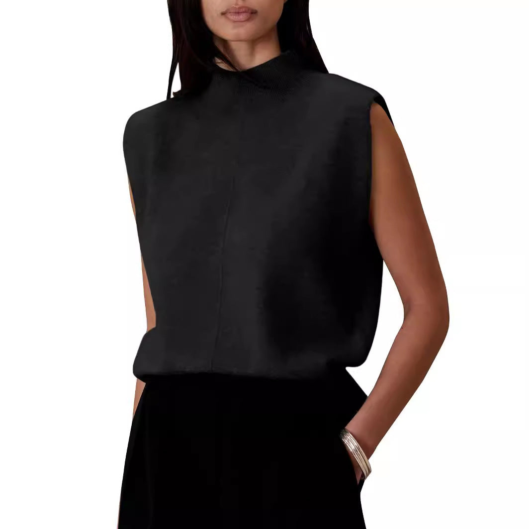 Women's Pure Color Half Collar Sleeveless Vest