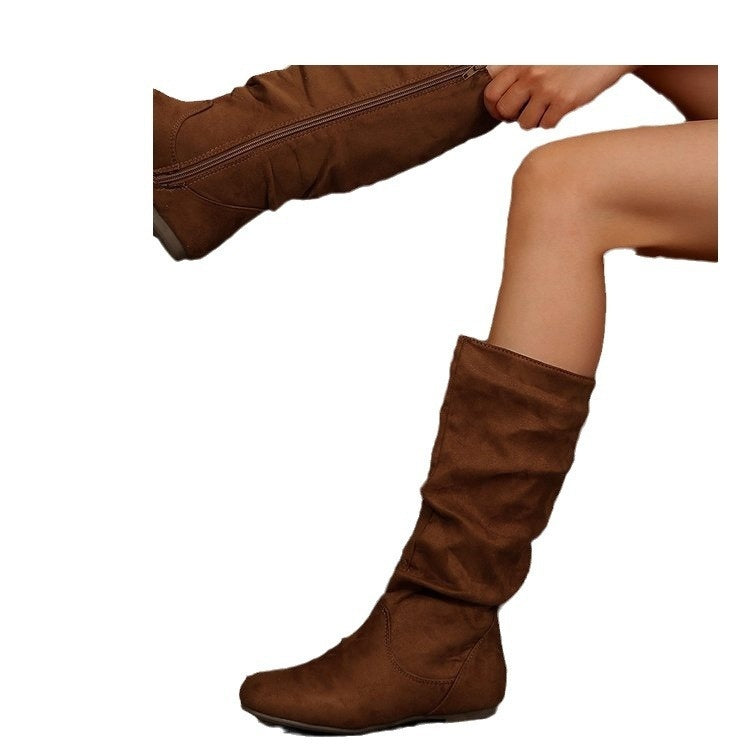 Plus Size Women's Side Zipper Pleated Pile Style Boots