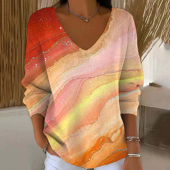 Women's V-neck Long Sleeve Pullover 3D Digital Printing