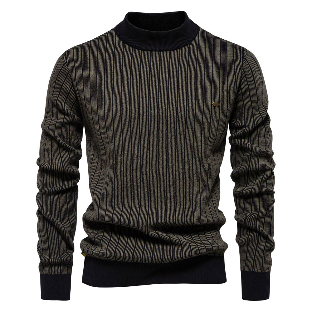 Half Turtleneck Slim Striped Top Fashion Men's Pullovers
