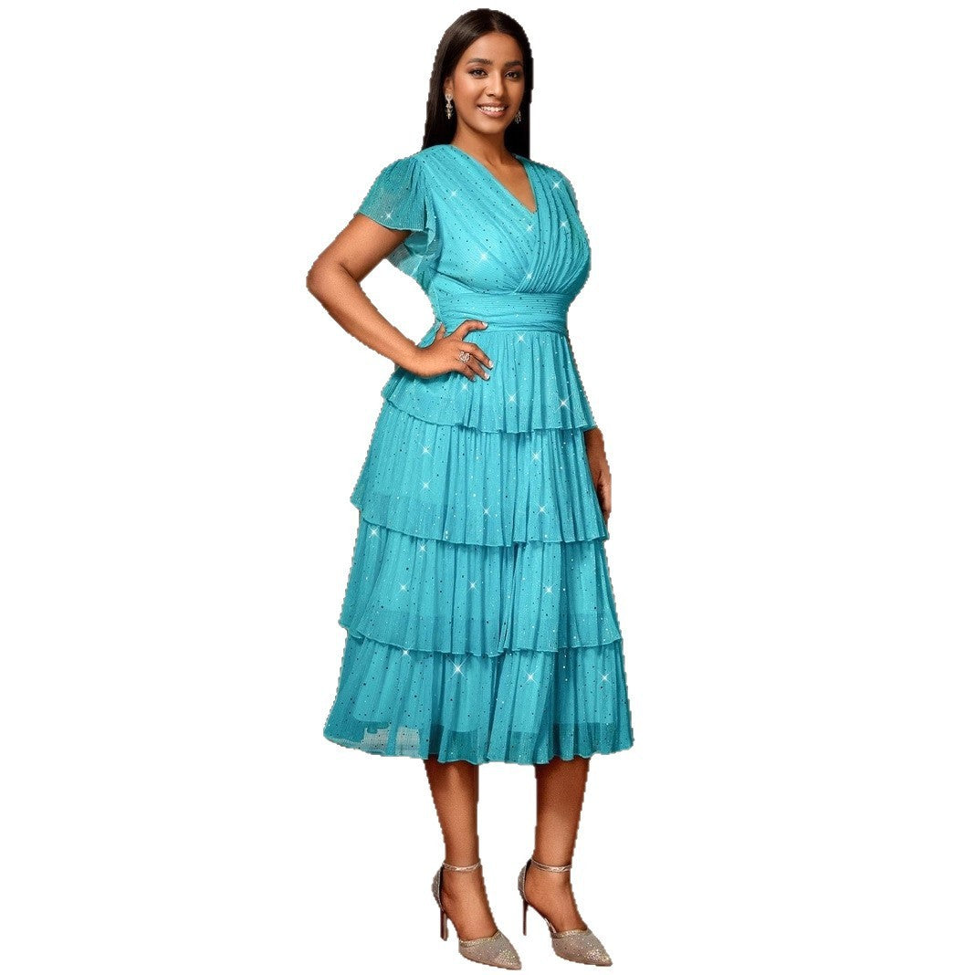 Plus Size Women's Sexy V-neck Sequined Party Dress