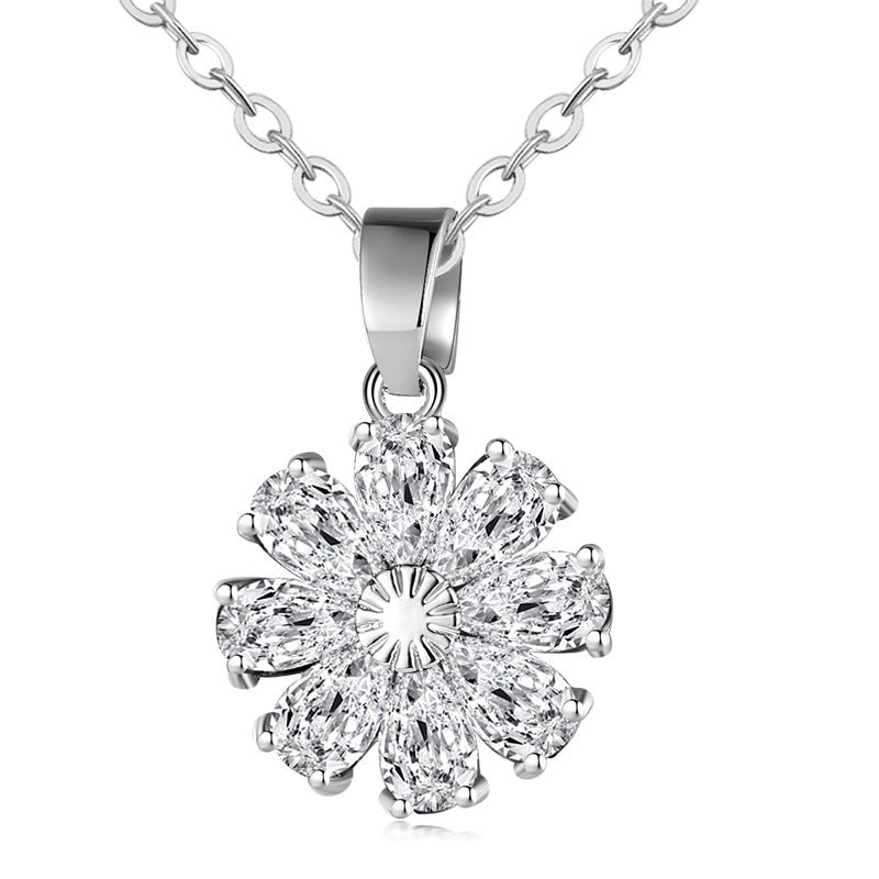 Copper Zircon Floral Diamond Necklace Stud Earrings