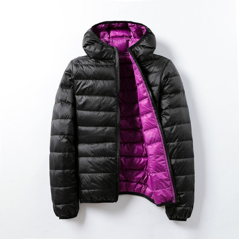 Thin Lightweight Short Type White Duck Down Thin Hooded Jacket