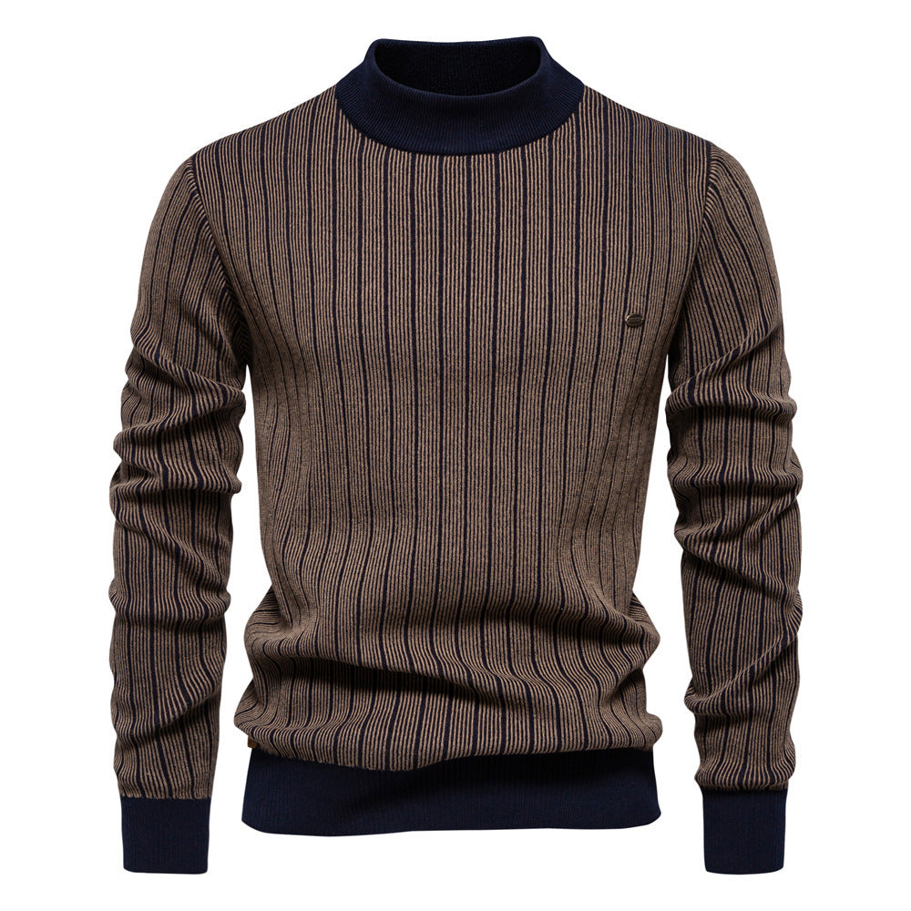 Half Turtleneck Slim Striped Top Fashion Men's Pullovers
