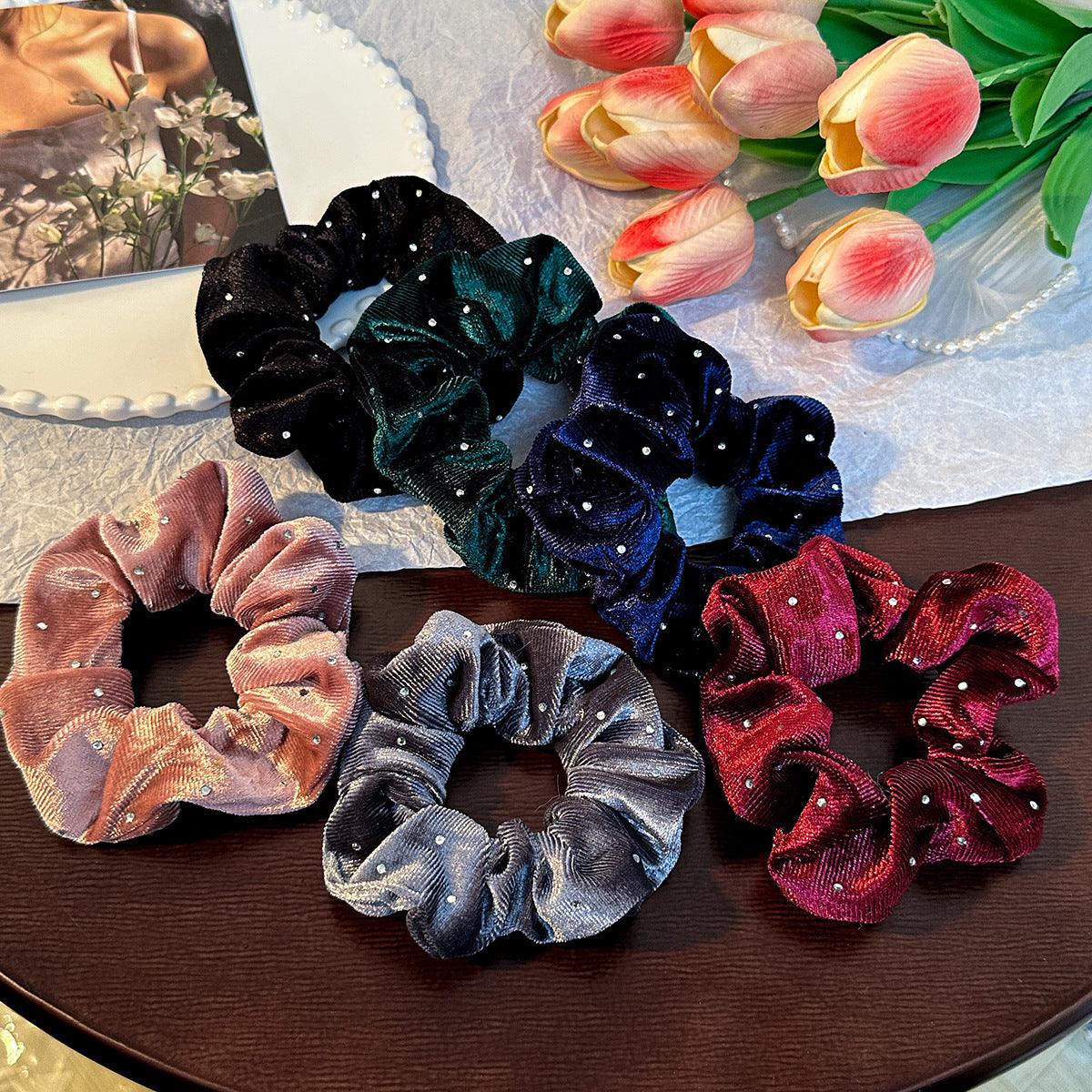 Korean Velvet Ring With Diamond Flannel Simple Headband Hair Accessories Elastic Flannel
