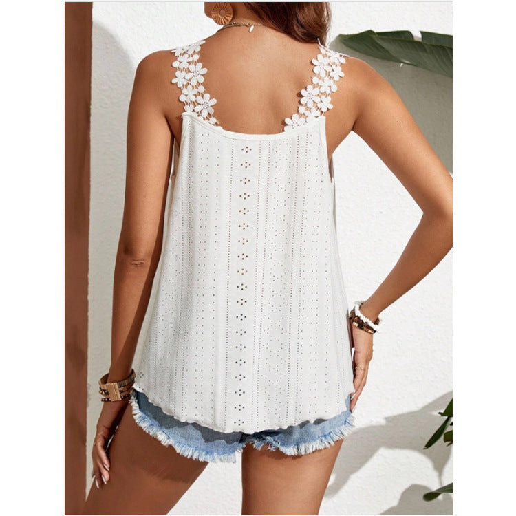 Solid Color Hole Round Neck Slim Vest