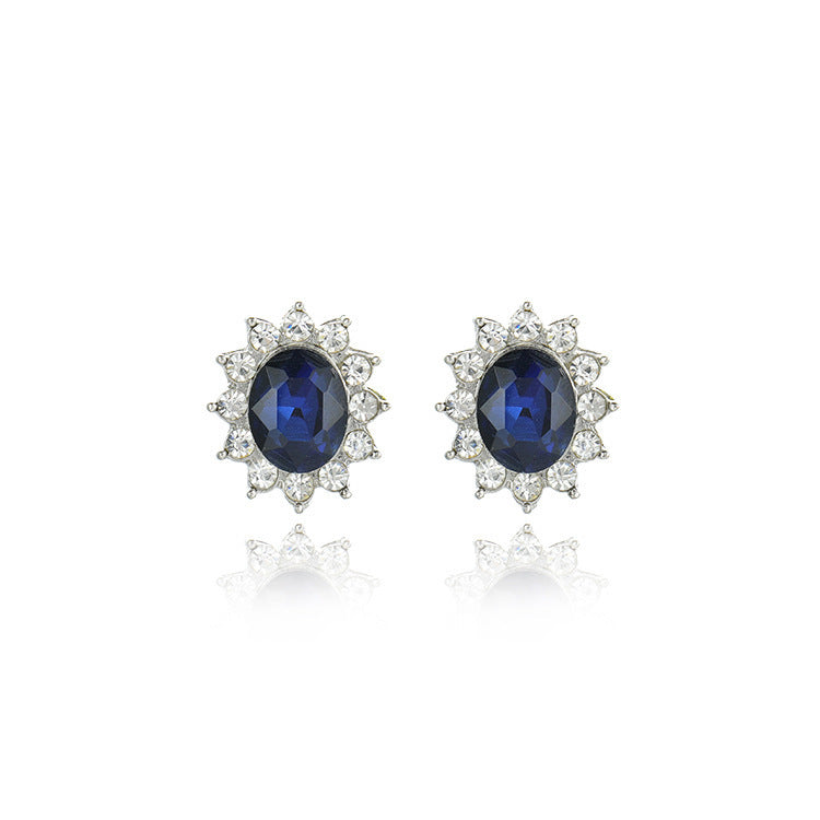 Sapphire Necklace Suit Fashion SUNFLOWER Zircon Stud Earrings